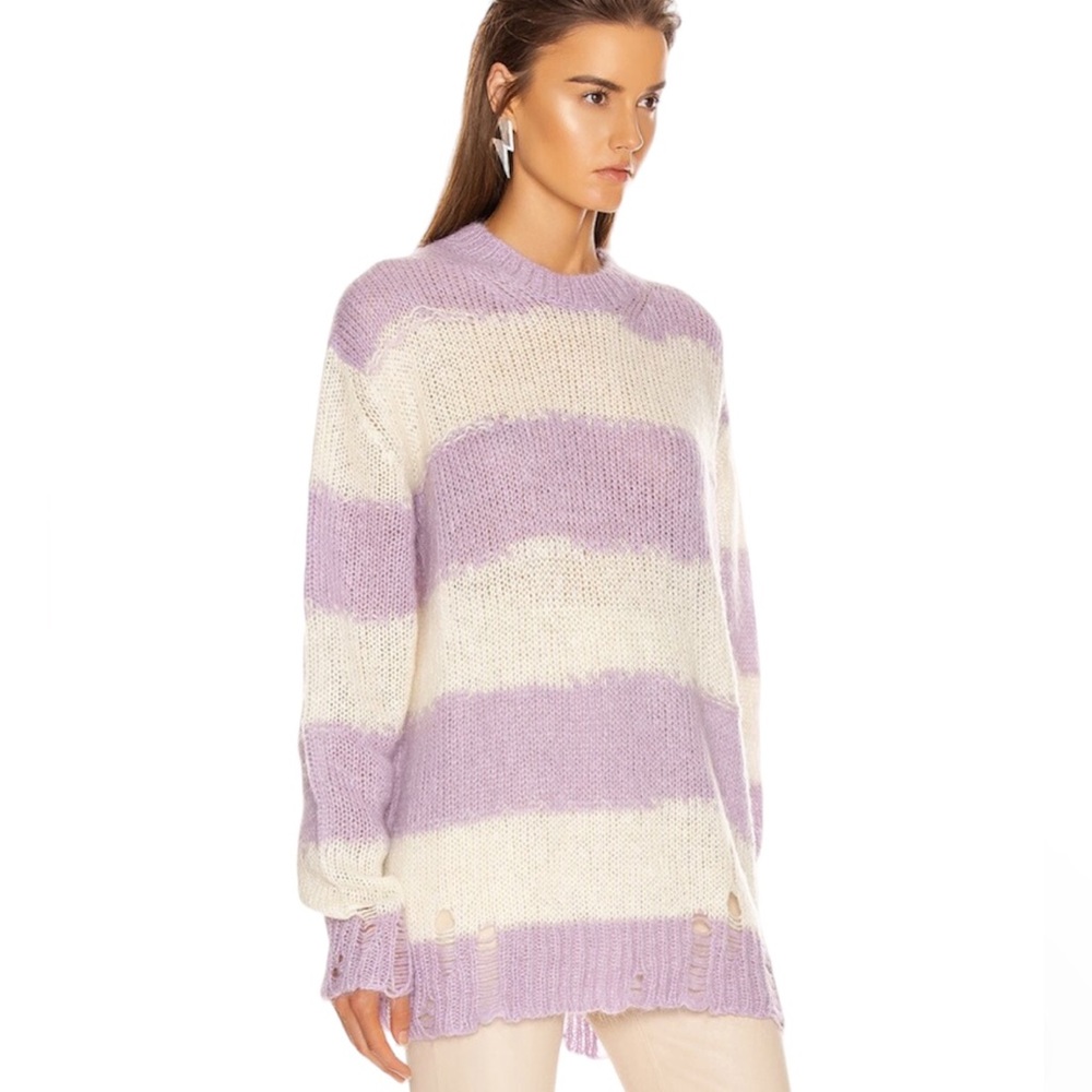 Acne Studios Kantonia Stripe white purple Distressed Oversized Knit Sweater XS - Picture 1 of 16